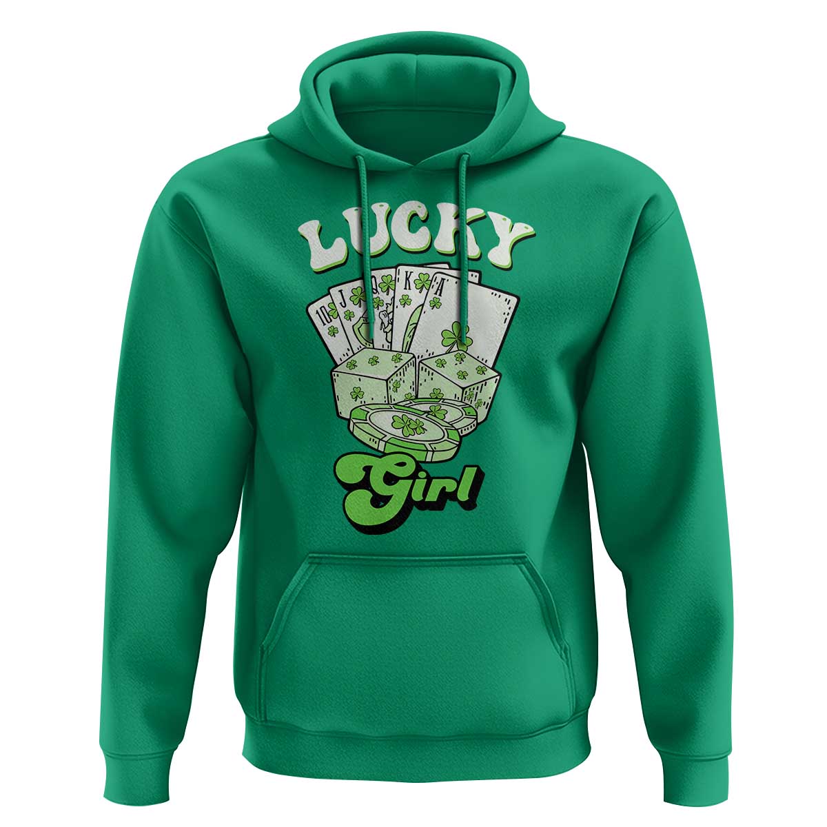 Funny St Patrick's Day Casino Games Hoodie Lucky Girl Shamrock Casino Poker Chips Cards