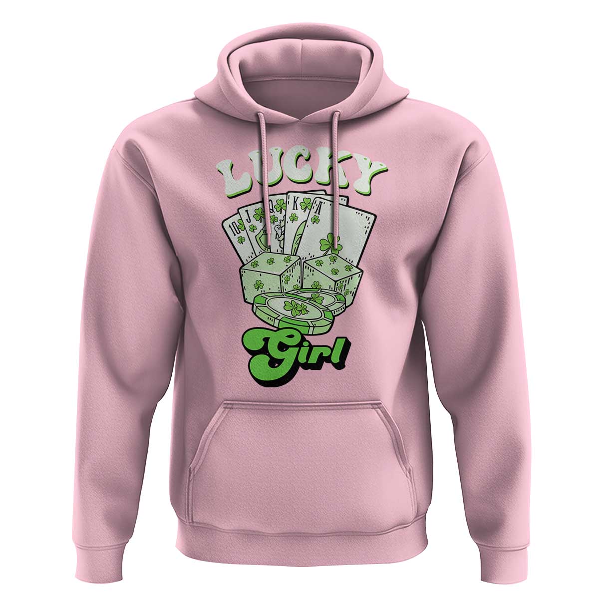 Funny St Patrick's Day Casino Games Hoodie Lucky Girl Shamrock Casino Poker Chips Cards