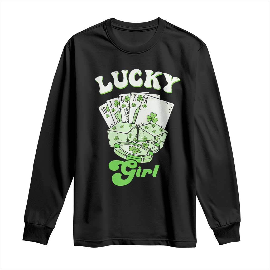 Funny St Patrick's Day Casino Games Long Sleeve Shirt Lucky Girl Shamrock Casino Poker Chips Cards