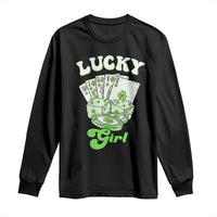 Funny St Patrick's Day Casino Games Long Sleeve Shirt Lucky Girl Shamrock Casino Poker Chips Cards