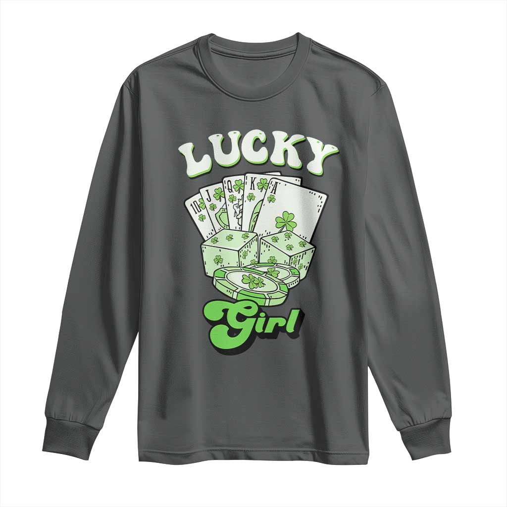 Funny St Patrick's Day Casino Games Long Sleeve Shirt Lucky Girl Shamrock Casino Poker Chips Cards