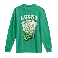 Funny St Patrick's Day Casino Games Long Sleeve Shirt Lucky Girl Shamrock Casino Poker Chips Cards