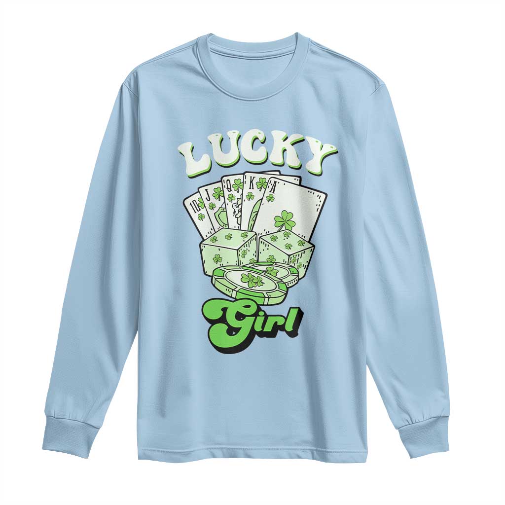 Funny St Patrick's Day Casino Games Long Sleeve Shirt Lucky Girl Shamrock Casino Poker Chips Cards