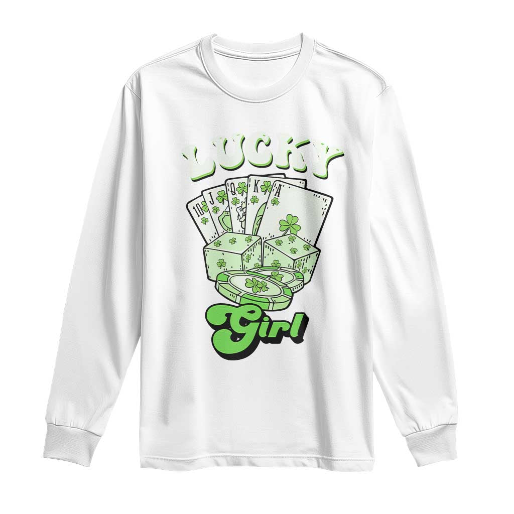 Funny St Patrick's Day Casino Games Long Sleeve Shirt Lucky Girl Shamrock Casino Poker Chips Cards