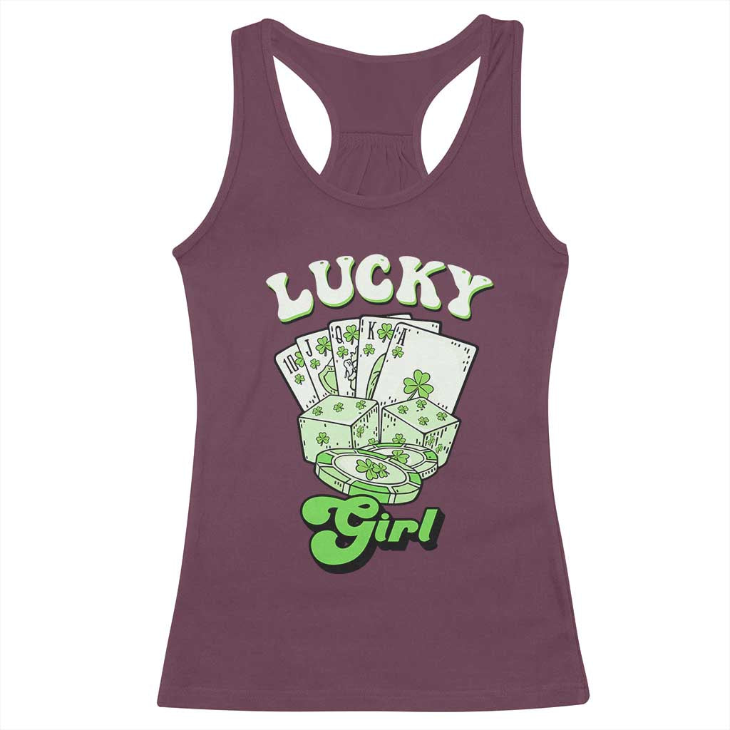Funny St Patrick's Day Casino Games Racerback Tank Top Lucky Girl Shamrock Casino Poker Chips Cards