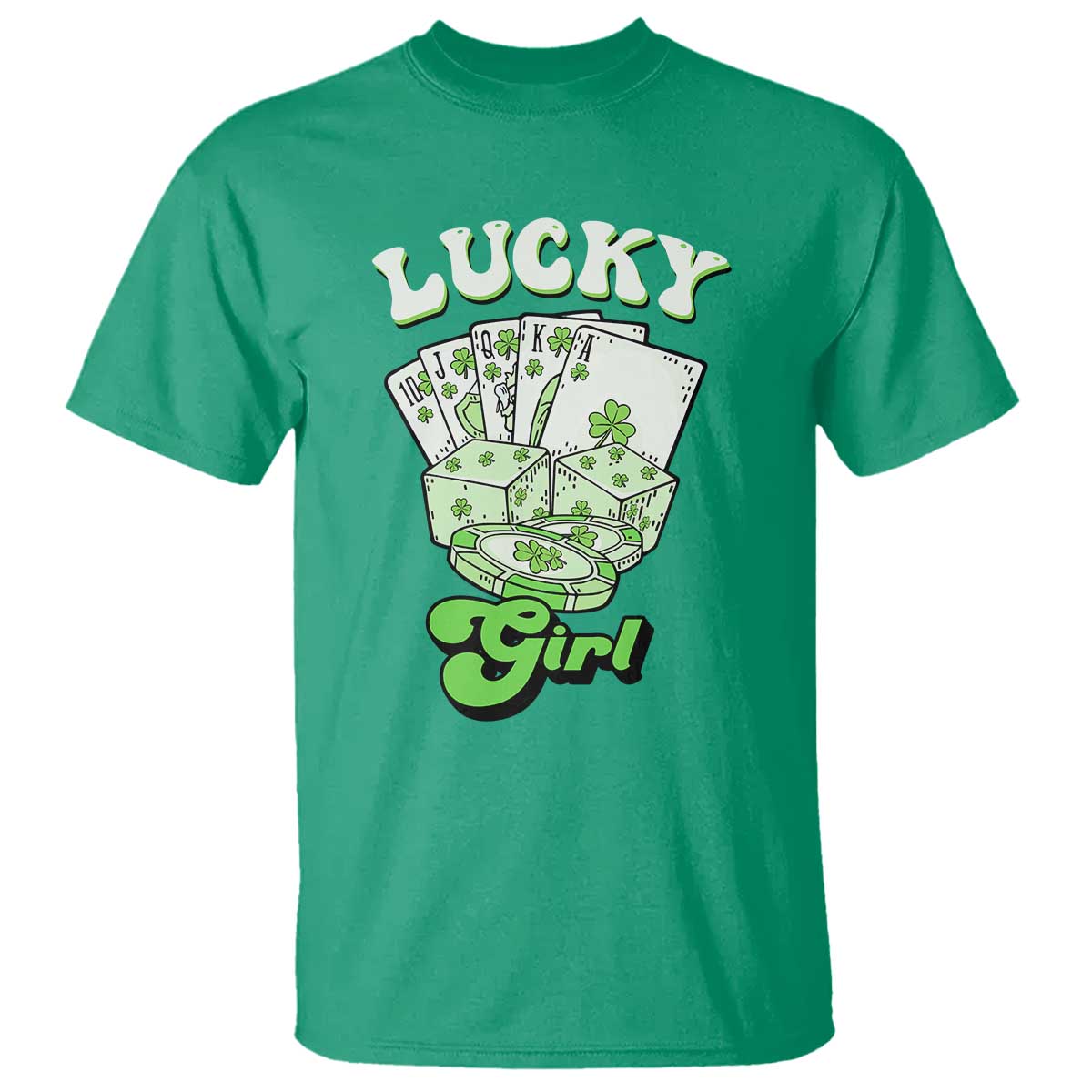 Funny St Patrick's Day Casino Games T Shirt Lucky Girl Shamrock Casino Poker Chips Cards