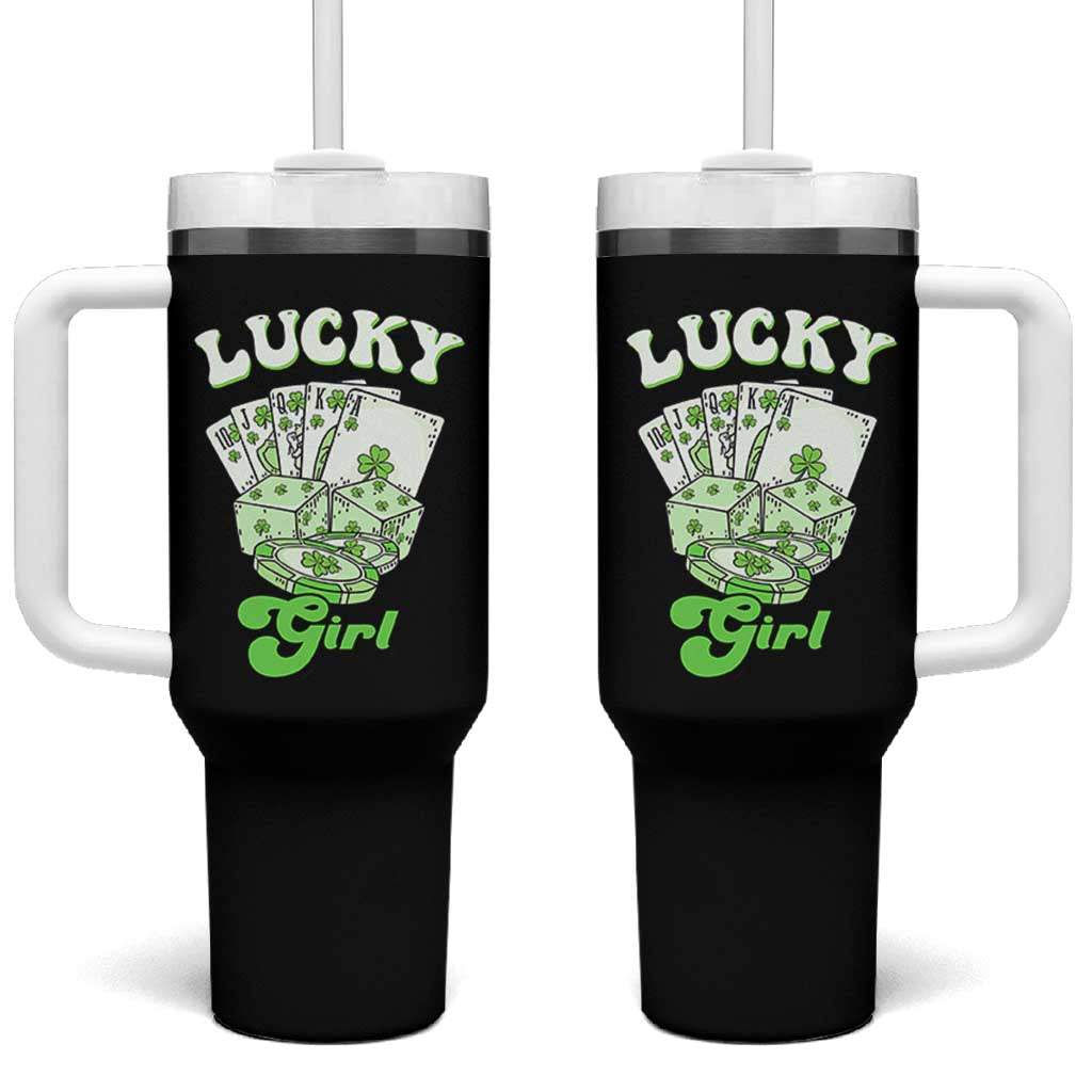 Funny St Patrick's Day Casino Games Tumbler With Handle Lucky Girl Shamrock Casino Poker Chips Cards