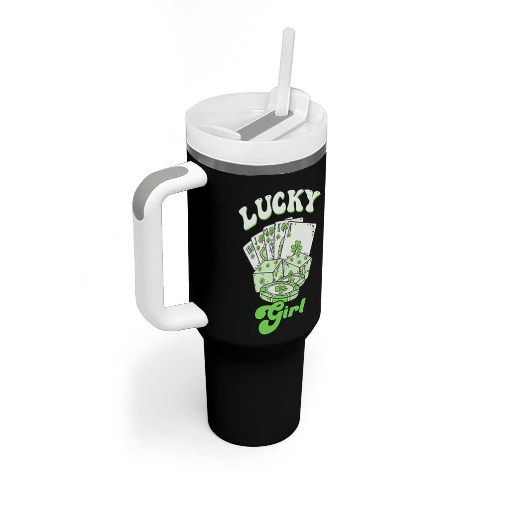 Funny St Patrick's Day Casino Games Tumbler With Handle Lucky Girl Shamrock Casino Poker Chips Cards