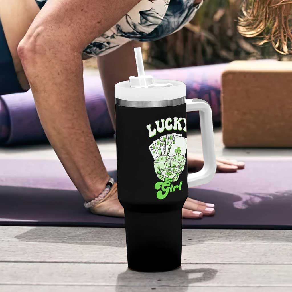 Funny St Patrick's Day Casino Games Tumbler With Handle Lucky Girl Shamrock Casino Poker Chips Cards