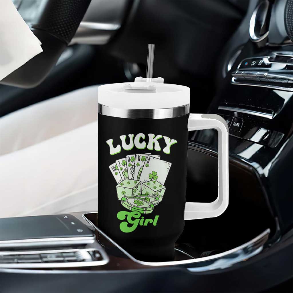 Funny St Patrick's Day Casino Games Tumbler With Handle Lucky Girl Shamrock Casino Poker Chips Cards