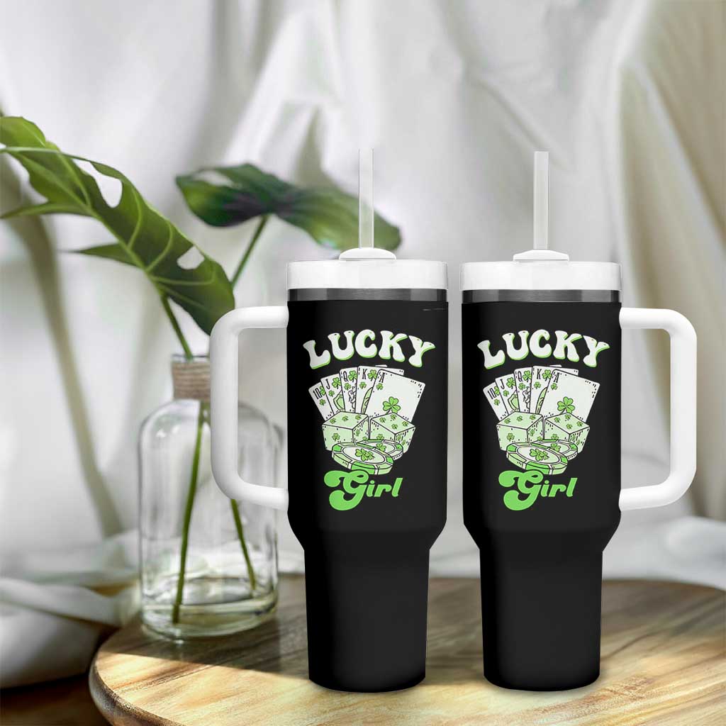Funny St Patrick's Day Casino Games Tumbler With Handle Lucky Girl Shamrock Casino Poker Chips Cards