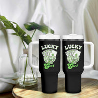 Funny St Patrick's Day Casino Games Tumbler With Handle Lucky Girl Shamrock Casino Poker Chips Cards