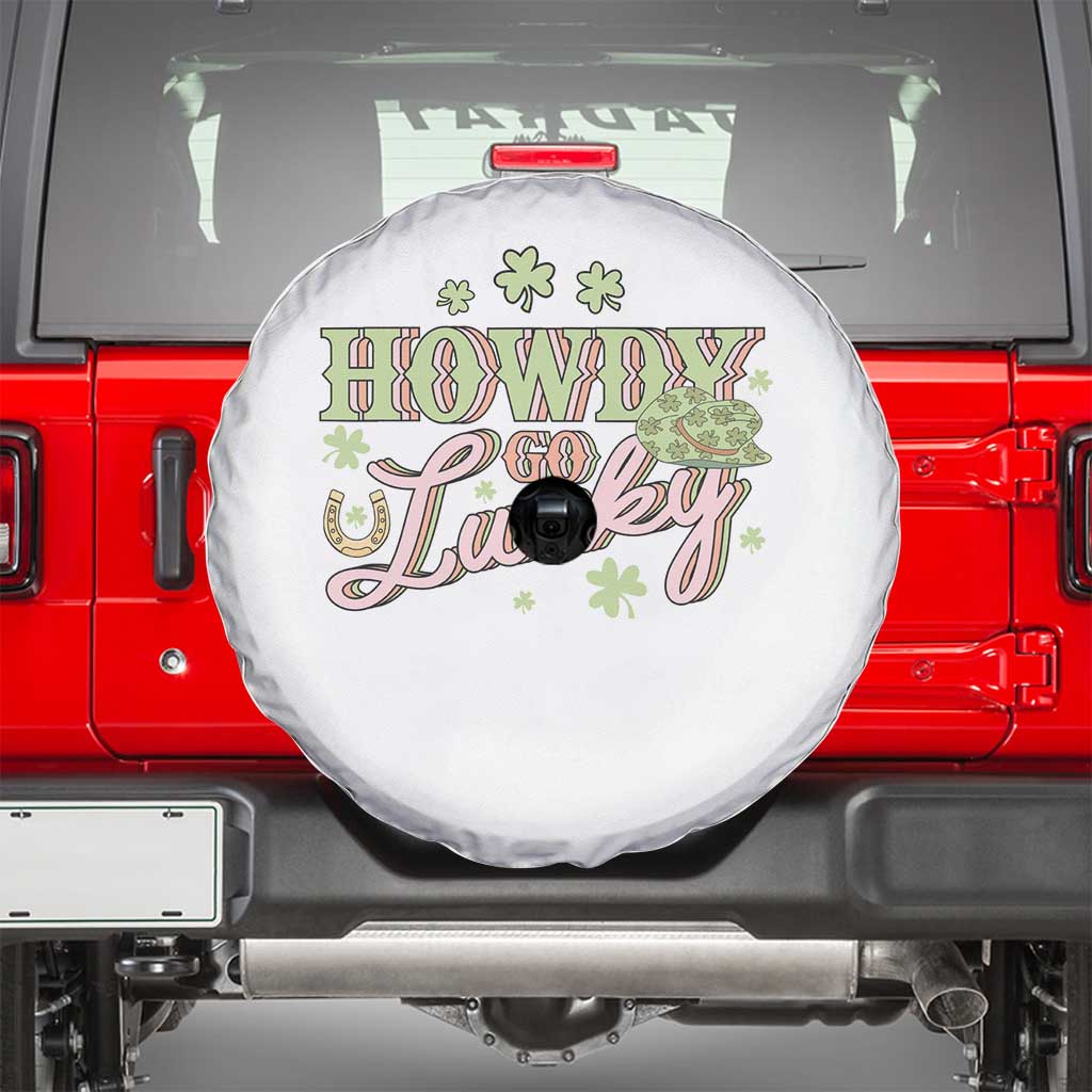 Funny St Patrick's Day Cowboy Cowgirl Spare Tire Cover Howdy Go Lucky Shamrock