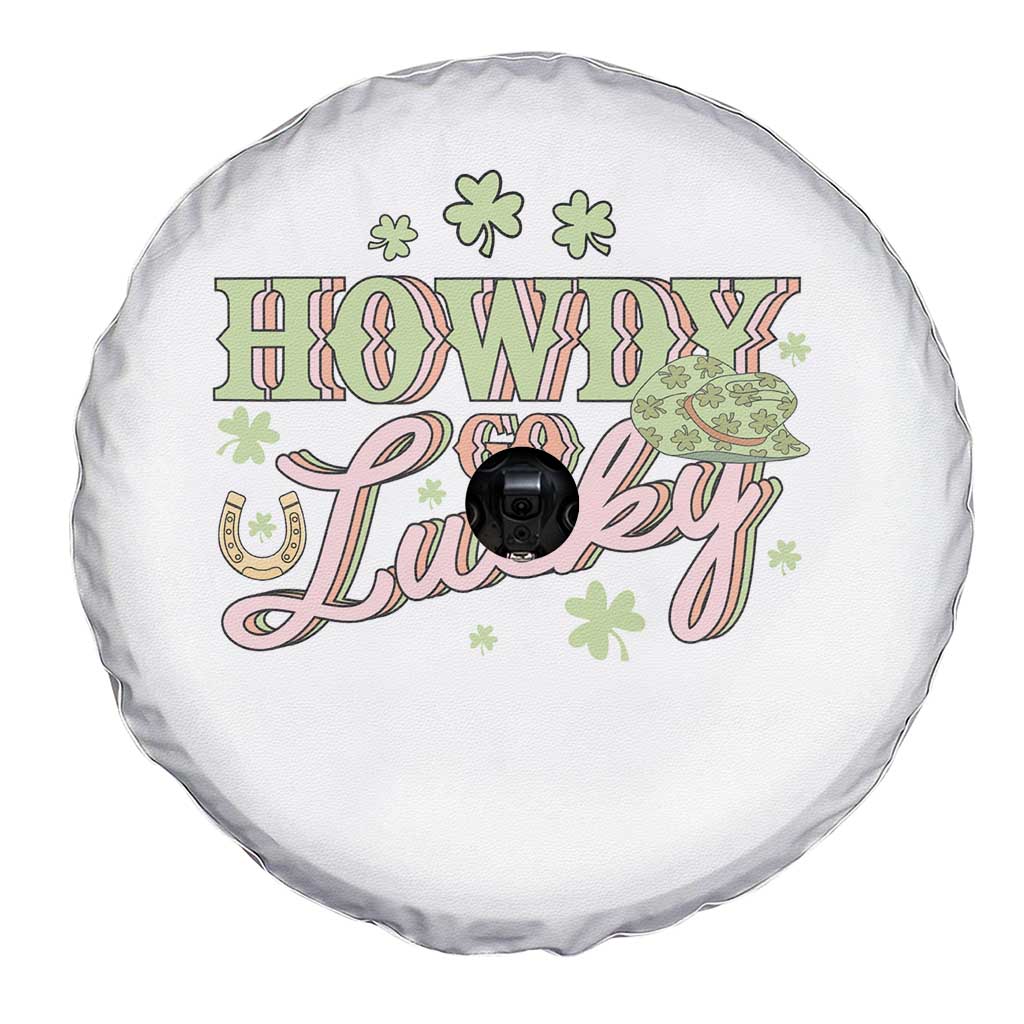 Funny St Patrick's Day Cowboy Cowgirl Spare Tire Cover Howdy Go Lucky Shamrock