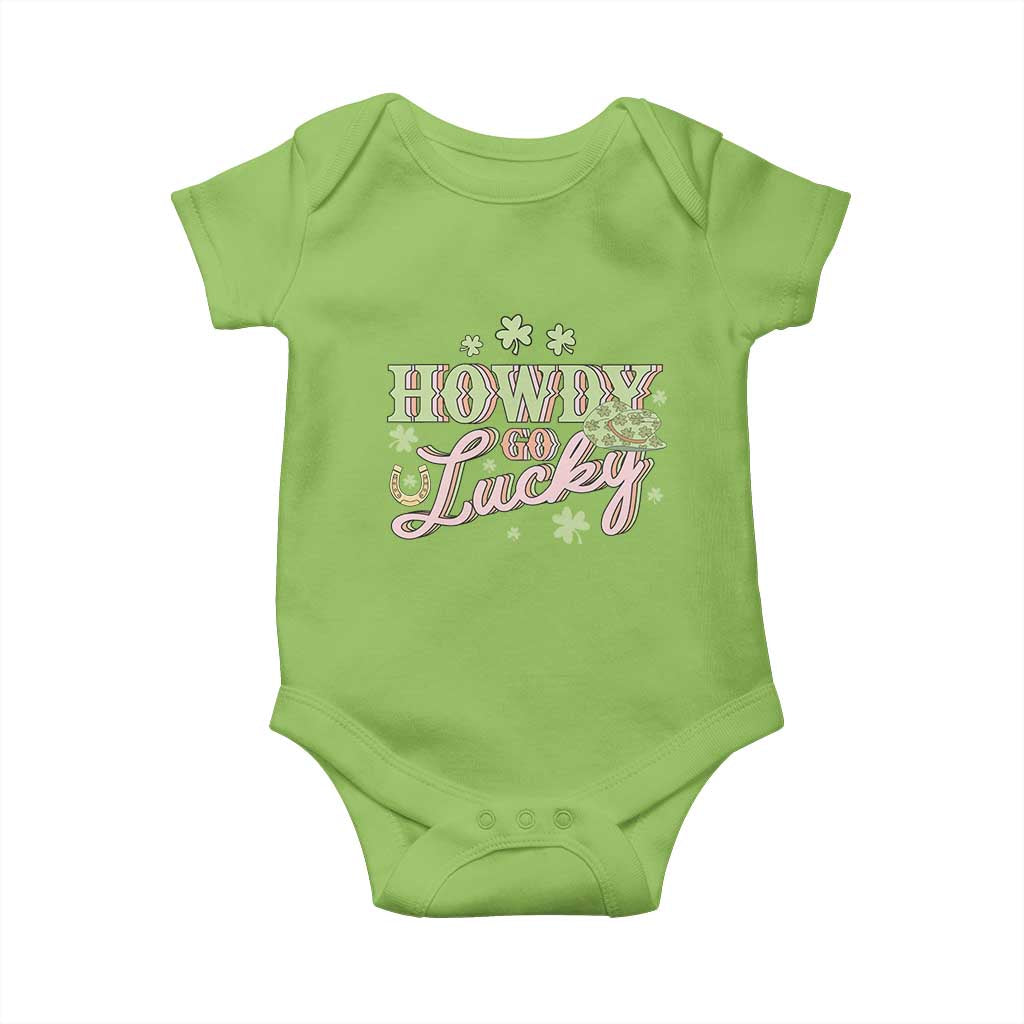 Funny St Patrick's Day Cowboy Cowgirl Baby Onesie Howdy Go Lucky Shamrock
