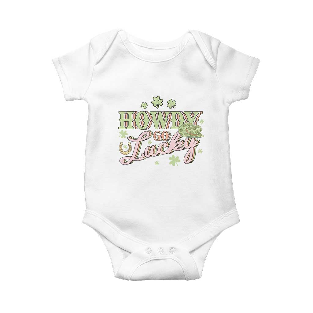 Funny St Patrick's Day Cowboy Cowgirl Baby Onesie Howdy Go Lucky Shamrock
