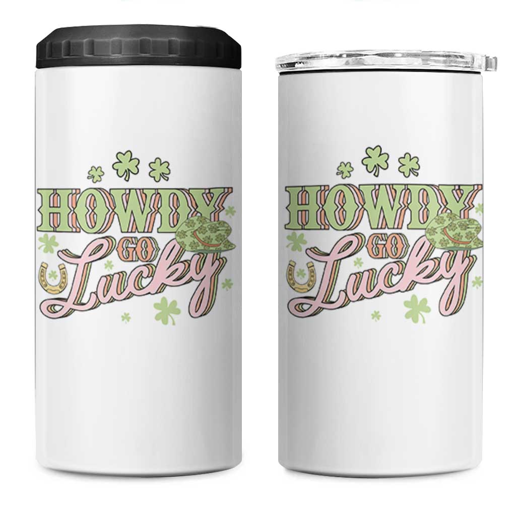 Funny St Patrick's Day Cowboy Cowgirl 4 in 1 Can Cooler Tumbler Howdy Go Lucky Shamrock