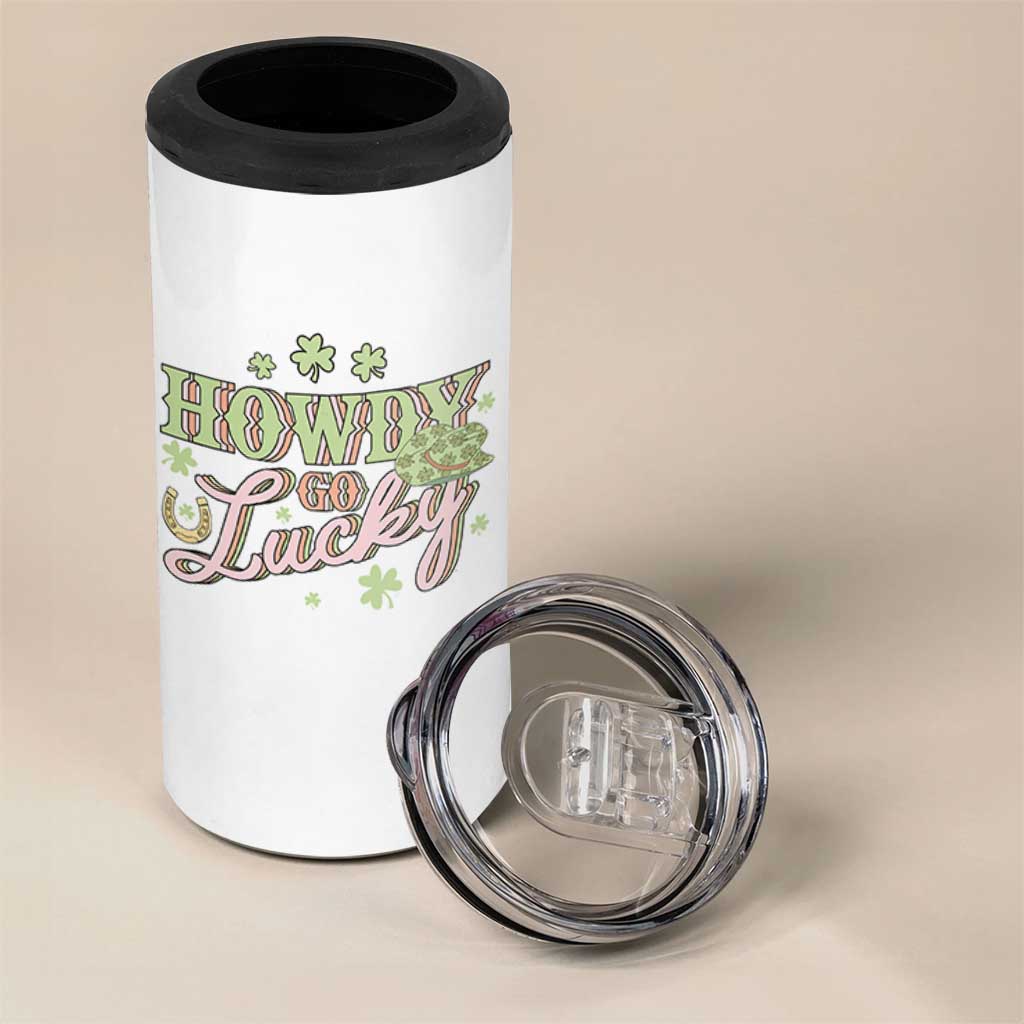 Funny St Patrick's Day Cowboy Cowgirl 4 in 1 Can Cooler Tumbler Howdy Go Lucky Shamrock