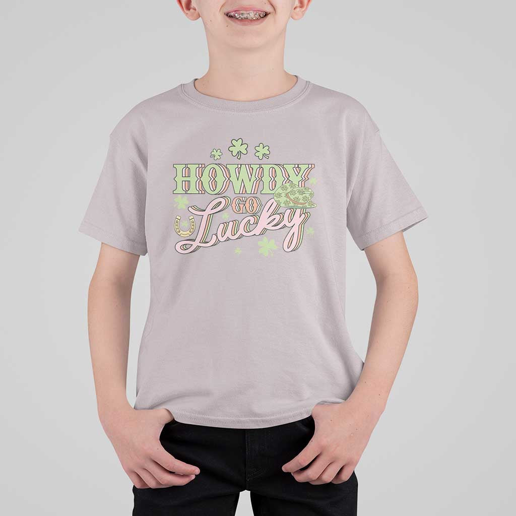 Funny St Patrick's Day Cowboy Cowgirl T Shirt For Kid Howdy Go Lucky Shamrock