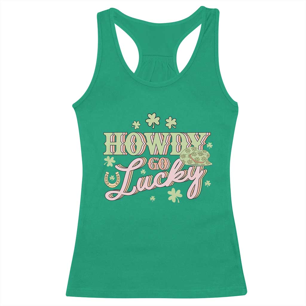 Funny St Patrick's Day Cowboy Cowgirl Racerback Tank Top Howdy Go Lucky Shamrock