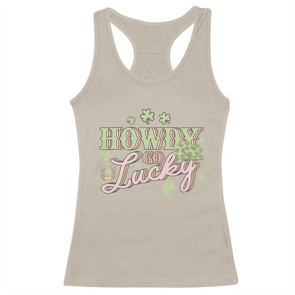 Funny St Patrick's Day Cowboy Cowgirl Racerback Tank Top Howdy Go Lucky Shamrock