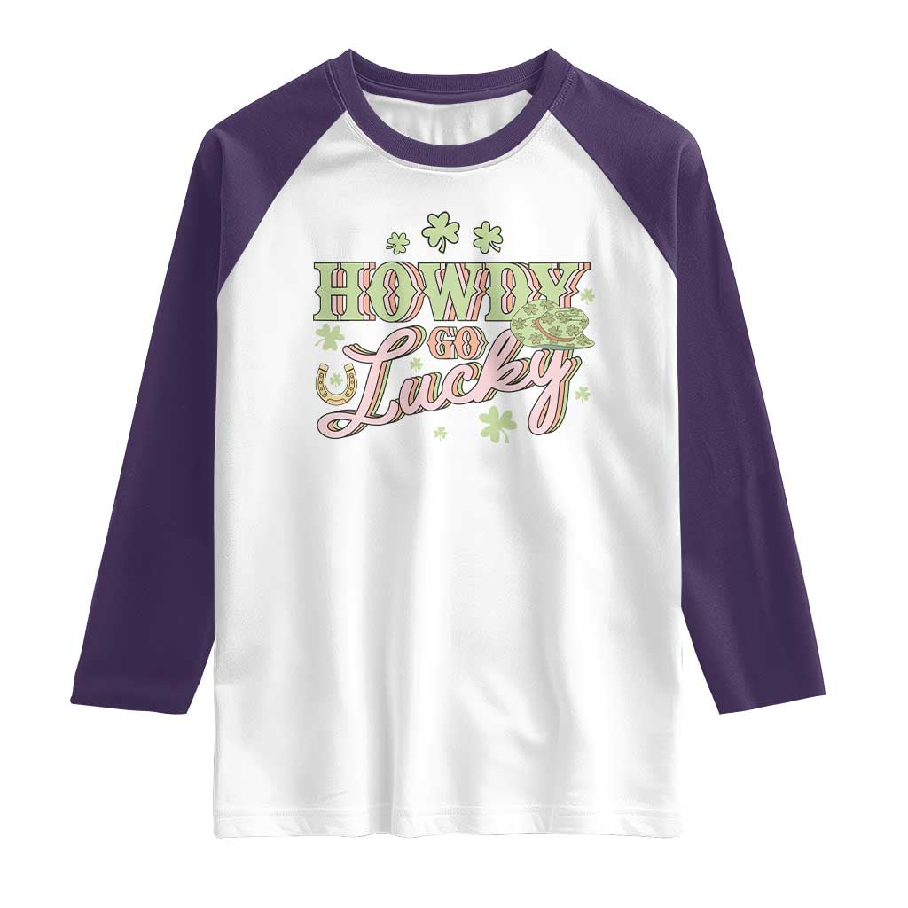 Funny St Patrick's Day Cowboy Cowgirl Raglan Shirt Howdy Go Lucky Shamrock