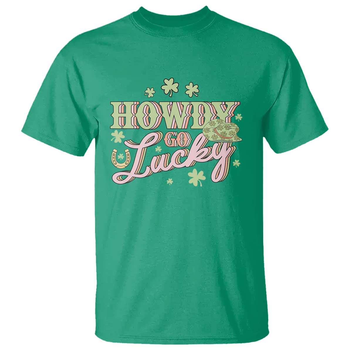 Funny St Patrick's Day Cowboy Cowgirl T Shirt Howdy Go Lucky Shamrock