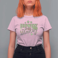 Funny St Patrick's Day Cowboy Cowgirl T Shirt For Women Howdy Go Lucky Shamrock