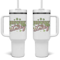 Funny St Patrick's Day Cowboy Cowgirl Tumbler With Handle Howdy Go Lucky Shamrock