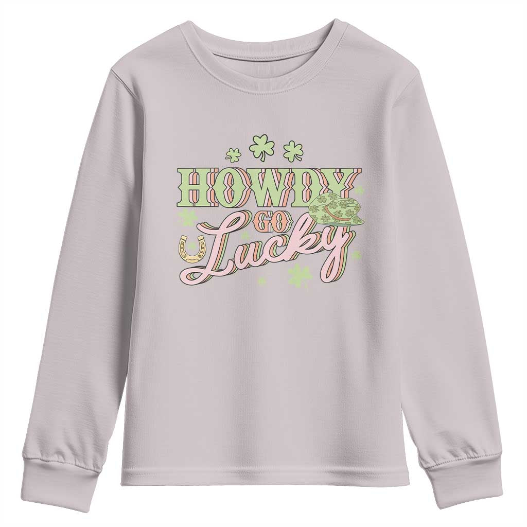 Funny St Patrick's Day Cowboy Cowgirl Youth Sweatshirt Howdy Go Lucky Shamrock