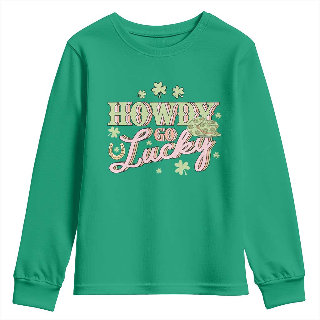 Funny St Patrick's Day Cowboy Cowgirl Youth Sweatshirt Howdy Go Lucky Shamrock