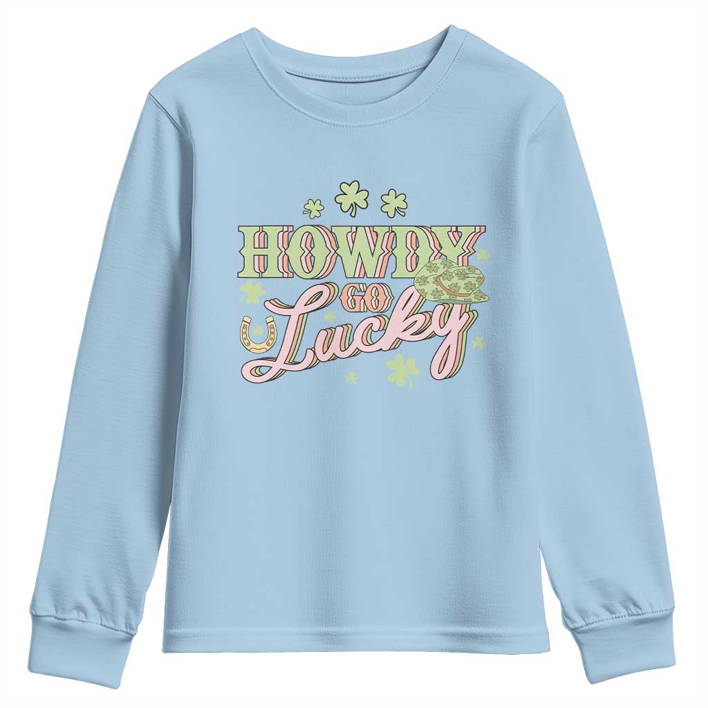 Funny St Patrick's Day Cowboy Cowgirl Youth Sweatshirt Howdy Go Lucky Shamrock