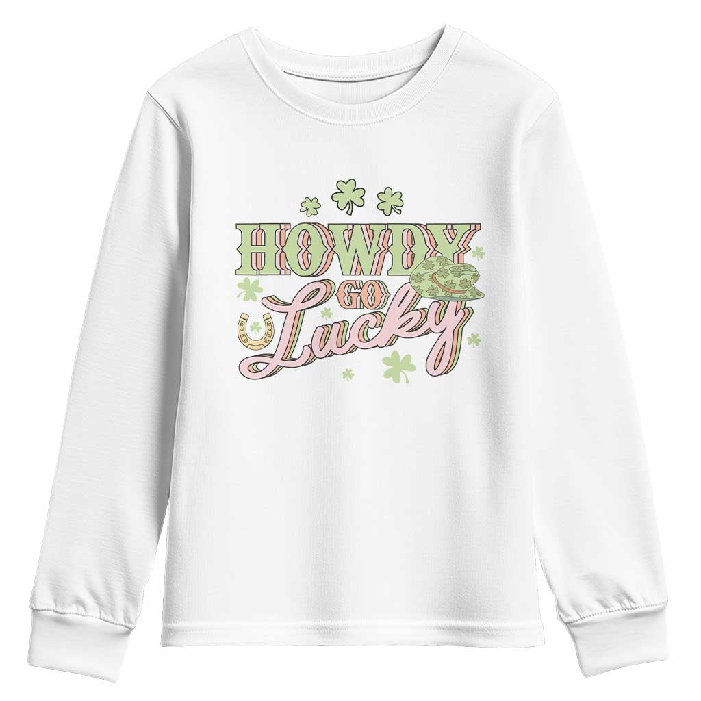 Funny St Patrick's Day Cowboy Cowgirl Youth Sweatshirt Howdy Go Lucky Shamrock