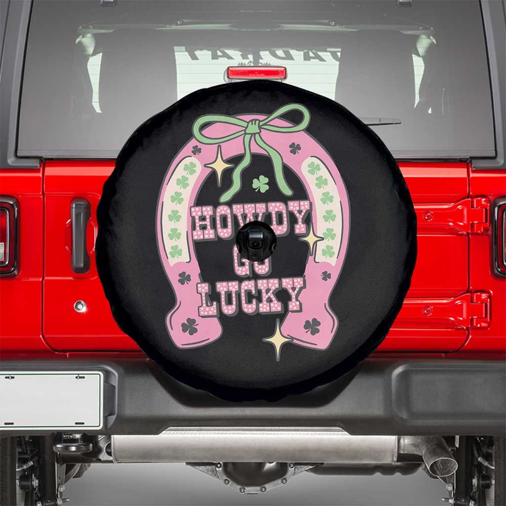 Funny St Patrick's Day Cowgirl Coquette Spare Tire Cover Howdy Go Lucky Pink Horseshoe