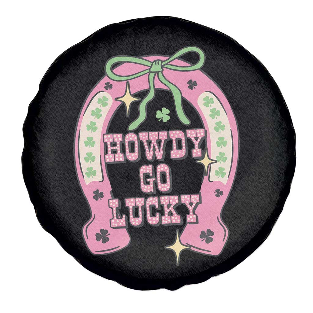 Funny St Patrick's Day Cowgirl Coquette Spare Tire Cover Howdy Go Lucky Pink Horseshoe