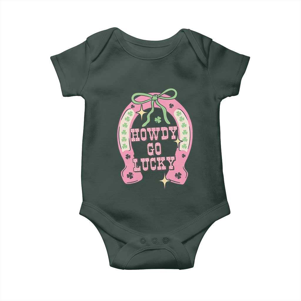 Funny St Patrick's Day Cowgirl Coquette Baby Onesie Howdy Go Lucky Pink Horseshoe