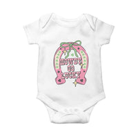 Funny St Patrick's Day Cowgirl Coquette Baby Onesie Howdy Go Lucky Pink Horseshoe
