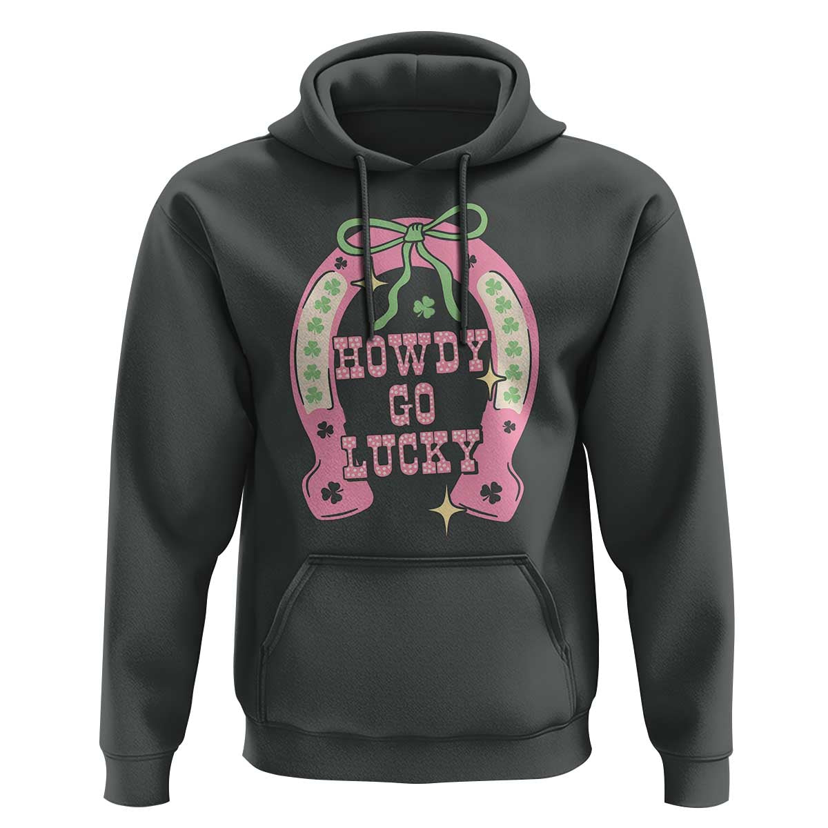 Funny St Patrick's Day Cowgirl Coquette Hoodie Howdy Go Lucky Pink Horseshoe