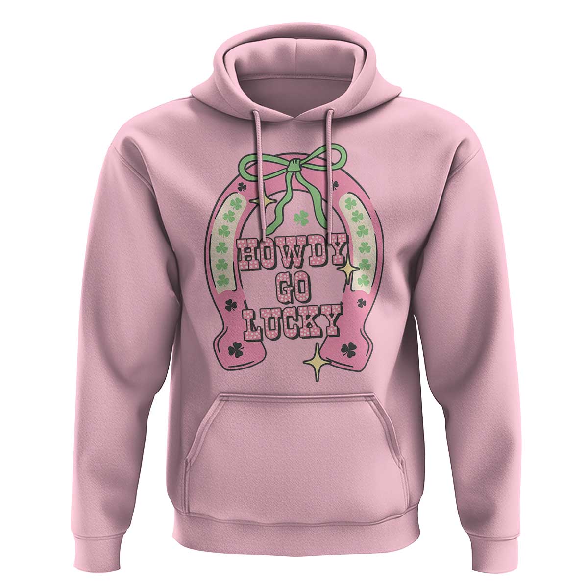 Funny St Patrick's Day Cowgirl Coquette Hoodie Howdy Go Lucky Pink Horseshoe
