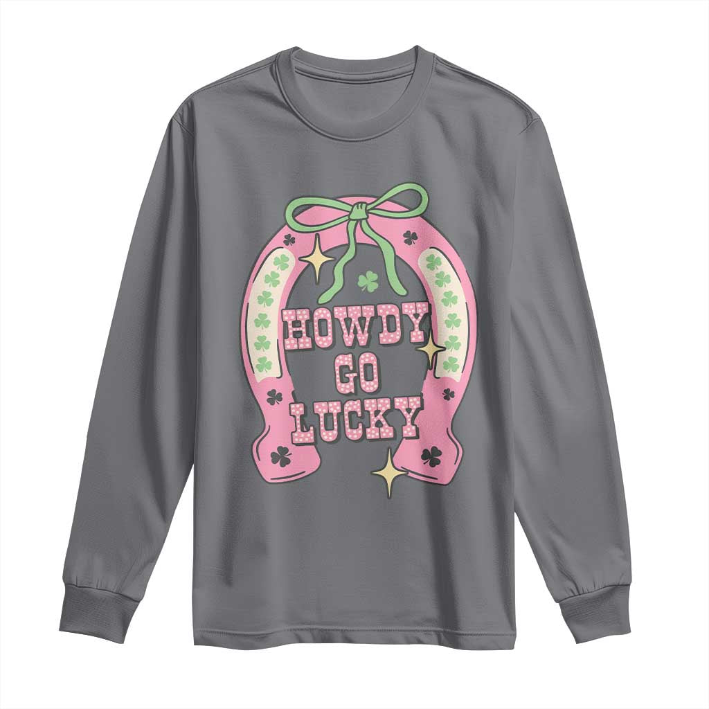 Funny St Patrick's Day Cowgirl Coquette Long Sleeve Shirt Howdy Go Lucky Pink Horseshoe