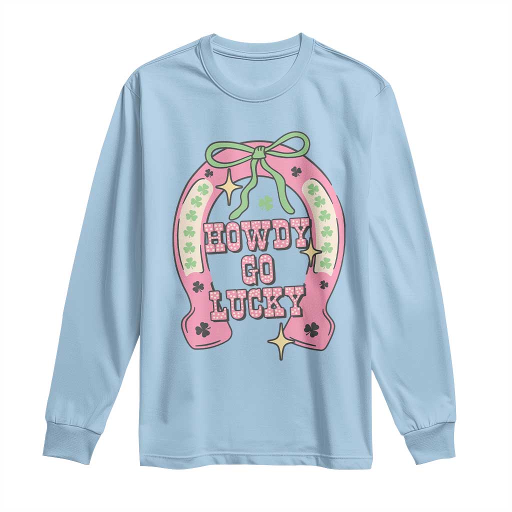 Funny St Patrick's Day Cowgirl Coquette Long Sleeve Shirt Howdy Go Lucky Pink Horseshoe