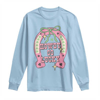 Funny St Patrick's Day Cowgirl Coquette Long Sleeve Shirt Howdy Go Lucky Pink Horseshoe