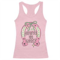 Funny St Patrick's Day Cowgirl Coquette Racerback Tank Top Howdy Go Lucky Pink Horseshoe