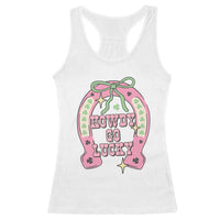 Funny St Patrick's Day Cowgirl Coquette Racerback Tank Top Howdy Go Lucky Pink Horseshoe