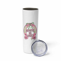 Funny St Patrick's Day Cowgirl Coquette Skinny Tumbler Howdy Go Lucky Pink Horseshoe