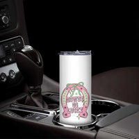 Funny St Patrick's Day Cowgirl Coquette Skinny Tumbler Howdy Go Lucky Pink Horseshoe