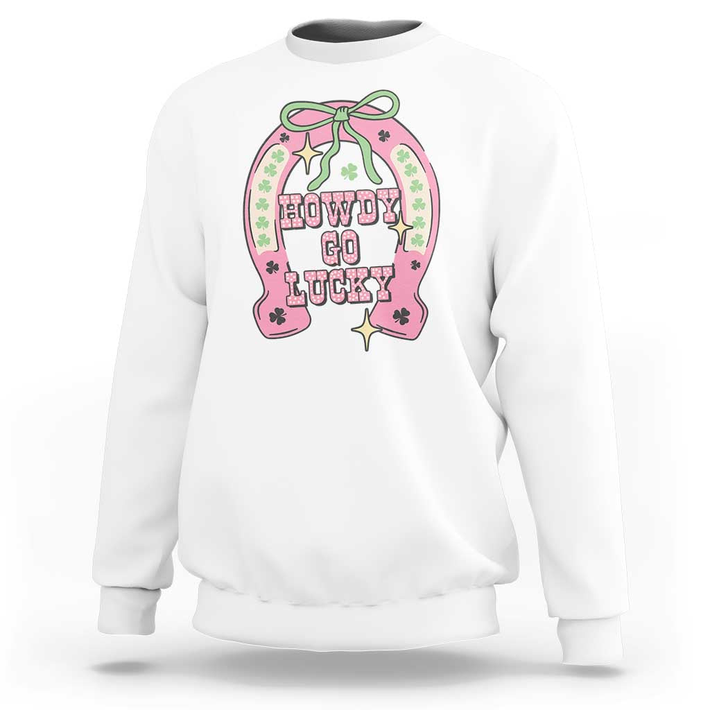 Funny St Patrick's Day Cowgirl Coquette Sweatshirt Howdy Go Lucky Pink Horseshoe