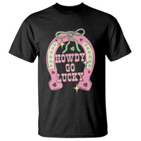 Funny St Patrick's Day Cowgirl Coquette T Shirt Howdy Go Lucky Pink Horseshoe