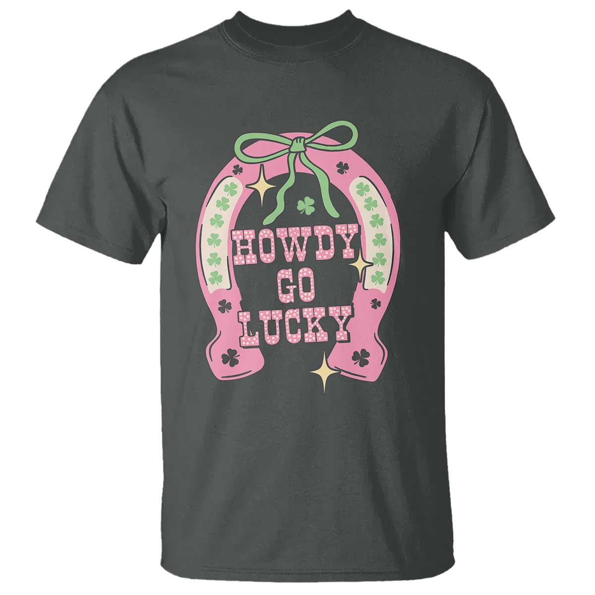 Funny St Patrick's Day Cowgirl Coquette T Shirt Howdy Go Lucky Pink Horseshoe