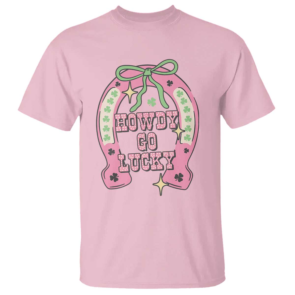 Funny St Patrick's Day Cowgirl Coquette T Shirt Howdy Go Lucky Pink Horseshoe
